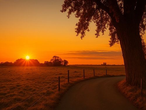 Abendrot in der Natur - Sonnenuntergang am Wanderweg