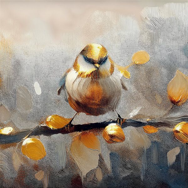 Kohlmeise auf Ast, Serie Vögel in Gold -1 von Studio Pieternel