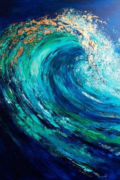Kraftvolle Welle in tiefblauem Meer von Poster Art Shop