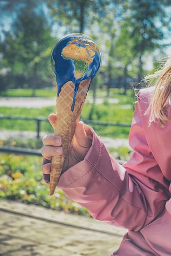 Poignant Photo Manipulation: Melting Earth in Child's Hand as Symbol of Climate Change by Elianne van Turennout