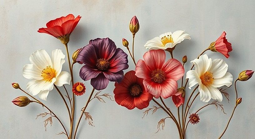 des fleurs des champs sur fond blanc. par J.a Dijkstra