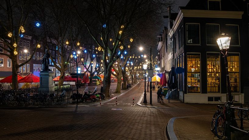 Christmas decorations on the Spui in Amsterdam at Christmas in the Netherlands by night by Eye on You