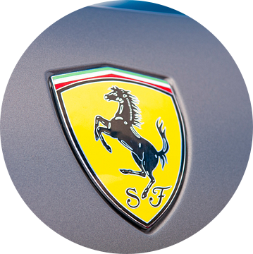 Ferrari badge met het steigerende paard op een matte grijze Ferrari California van Sjoerd van der Wal Fotografie