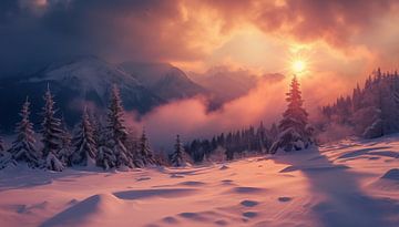 Uitgestrekt sneeuwlandschap in de ochtend van fernlichtsicht