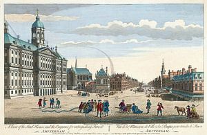 Amsterdam , Ansicht des Rathauses mit Feuerwehrleuten am Dam-Platz, 1752