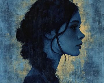 Porträt Blau Modern von Kunst Laune