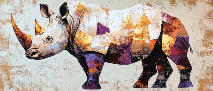 Rhinoceros in bunten geometrischen Formen von Poster Art Shop