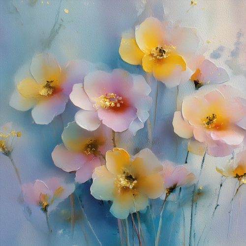 Gele en roze bloemen aquarel