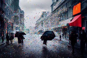 Kleurrijke confetti op straat, kunstillustratie van Animaflora PicsStock