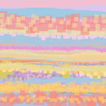 Geometrisch landschap met rechthoeken en cirkels 22 van Claudia Gründler