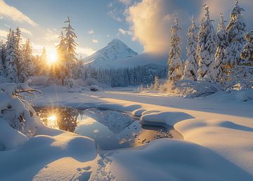 Met sneeuw bedekte zonsopgangen van fernlichtsicht