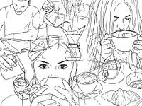 No day without coffee (pen drawing portrait woman man line art line drawing cappuccino espresso)