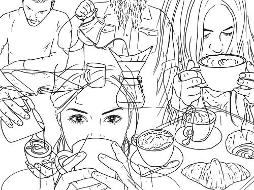 No day without coffee (pen drawing portrait woman man line art line drawing cappuccino espresso)