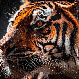 Tiger im Regen mit Regentropfen von Mustafa Kurnaz
