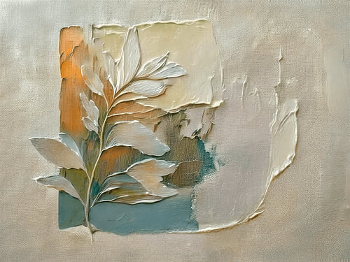 Moderne Abstraktion: Botanisches Relief mit warmen Akzentfarben von Studio Pieternel