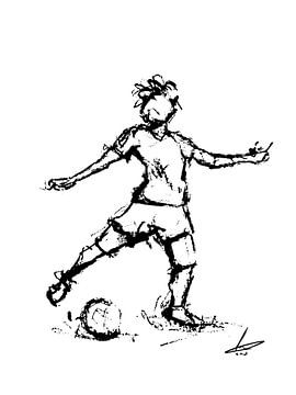 Dessin au fusain noir et blanc d'un footballeur