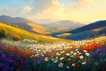 Blooming meadow landscape at sunset by Poster Art Shop