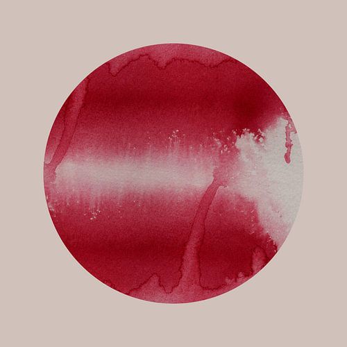 Ikigai. Art zen minimaliste. Aquarelle du soleil en rouge.