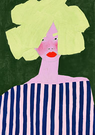 Abstract portret met geel haar en een gestreept topje