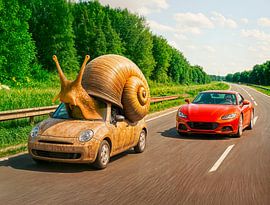 Eine Schnecke kriecht auf einer Landstraße von ArtMomente