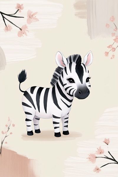 Schattige zebra met bloesems van Art & Soul Creations