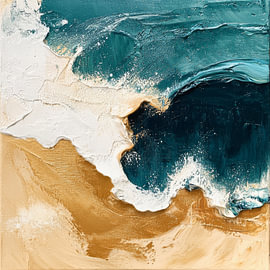 Motif « vague côtière » en bleu sarcelle et texture dorée sur Eva Lee