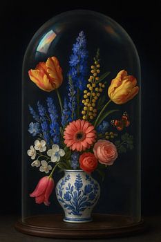 Delftsblauwe Bloemenpracht onder Glas