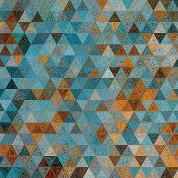 Mozaïek driehoek blauw bruin oranje #mosaic van JBJart Justyna Jaszke