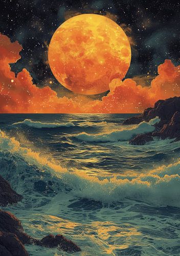 Moon Waves Sea Ocean Maritime Night