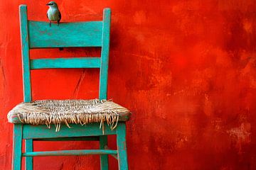 Vogel op stoel van Poster Art Shop