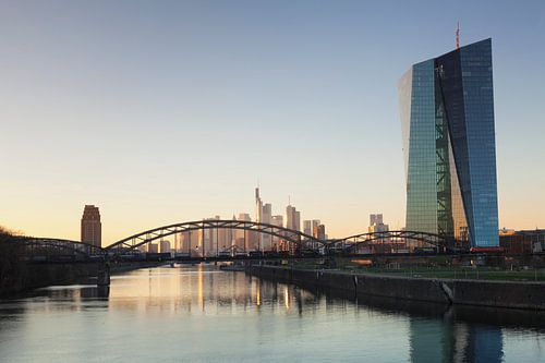 European Central Bank in Frankfurt at sunset