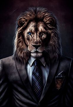 Statig staand portret van een Leeuw in een pak van Maarten Knops