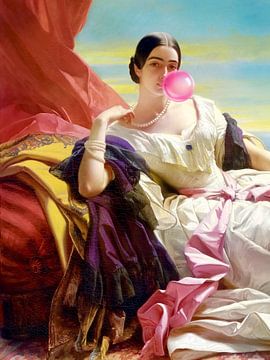 Portret van een brutale prinses - moderne kauwgombubbelkunst van Mad Dog Art