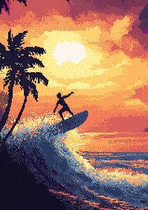 Surf Poster Wellenreiten Pixel Art