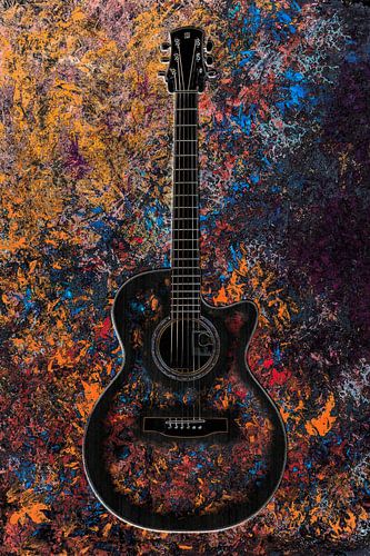 Dark guitar on an abstract explosion of colours