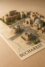 Bukarest 3D-Karten-Diorama-Poster | Parlamentspalast-Druck von Travel Shop