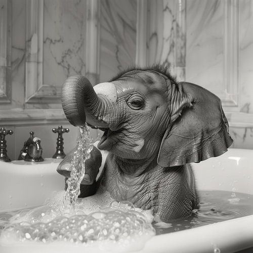 Olifant in bad - een buitengewoon badkamerkunstwerk