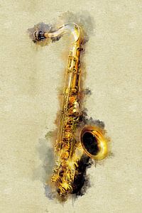 Vintage Golden Jazz Saxophone in Watercolor