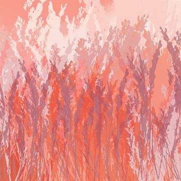 Gras in pastel paars, oranje, wit. Moderne botanische kunst. van Dina Dankers