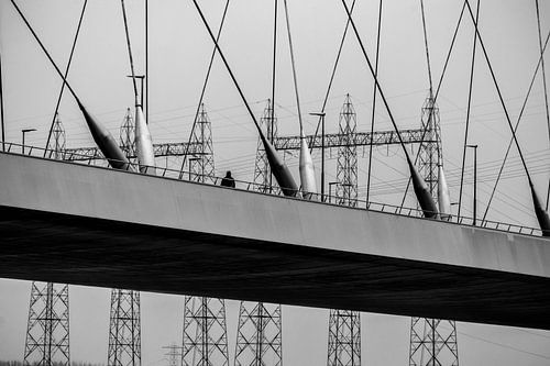 Walking on De Oversteek in black and white