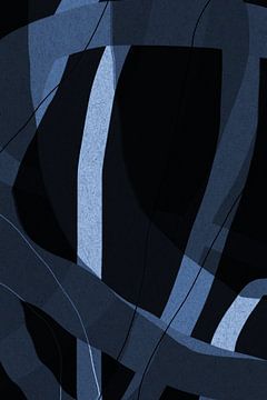 Modern abstract minimalistisch retro kunstwerk in blauw, wit, zwart III van Dina Dankers