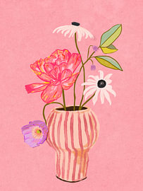 Bloemen in gestreepte vaas van Raissa Oltmanns