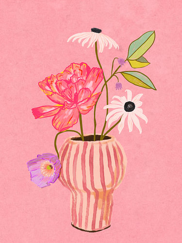 Flowers in striped vase by Raissa Oltmanns