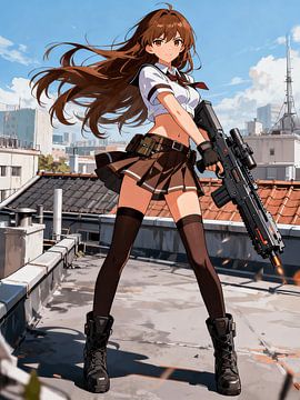 ANIME Tactical Rooftop Guardian - Cyberpunk City Skyline Combat Girl sur Minggu Galeri