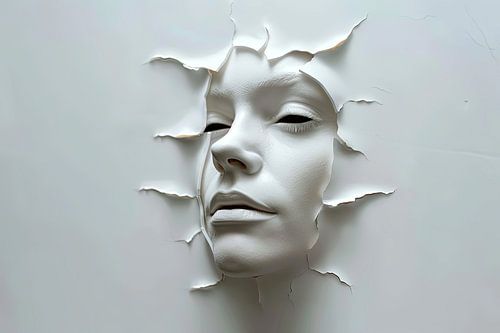 Digitaal abstract portret uit de muur aan de muur