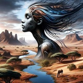 Afrikanische Frau in Landschaft 6 von Yvonne van Huizen