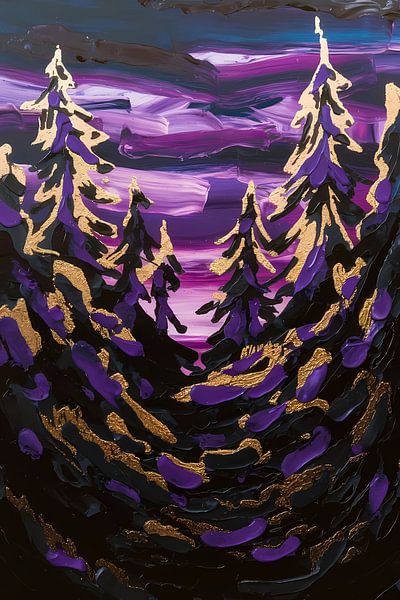 Lila Nacht und goldene Bäume von Imperial Art House