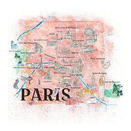 Carte illustrée de Paris France avec les principaux axes routiers, les curiosités et les points fort