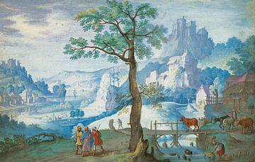 Landschap met Christus op de weg naar Emmaüs, Hans Bol