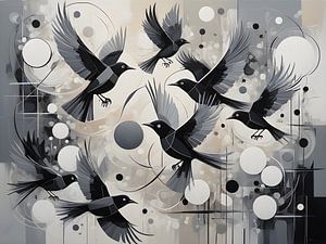 Oiseaux en nuances de gris sur fond moderne